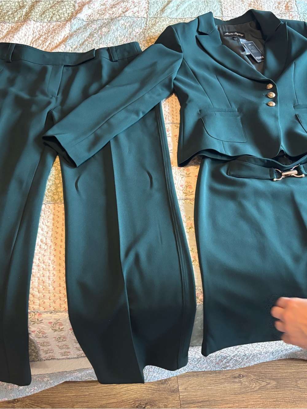 Classic Women's Teal Green Suit Set - Jacket, Pants & Skirt